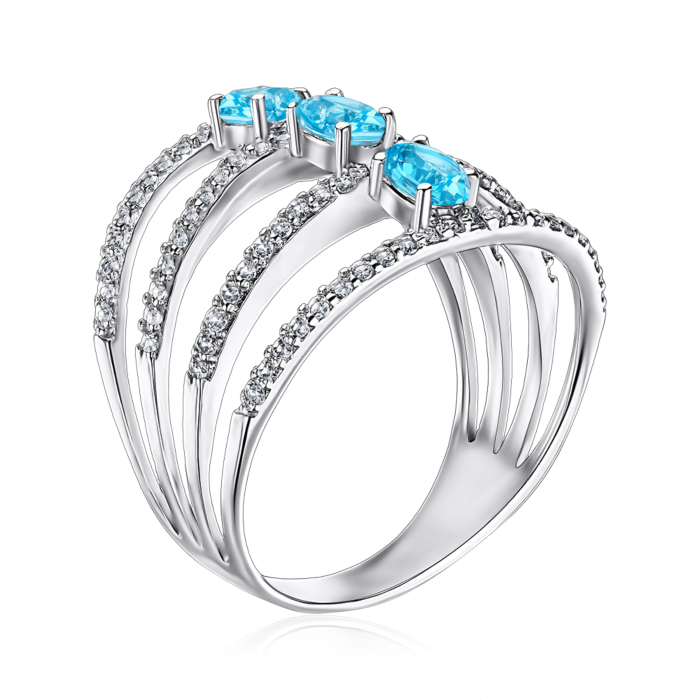 Серебряное кольцо с кварцем и фианитами. Артикул 1176/1р-QSWB