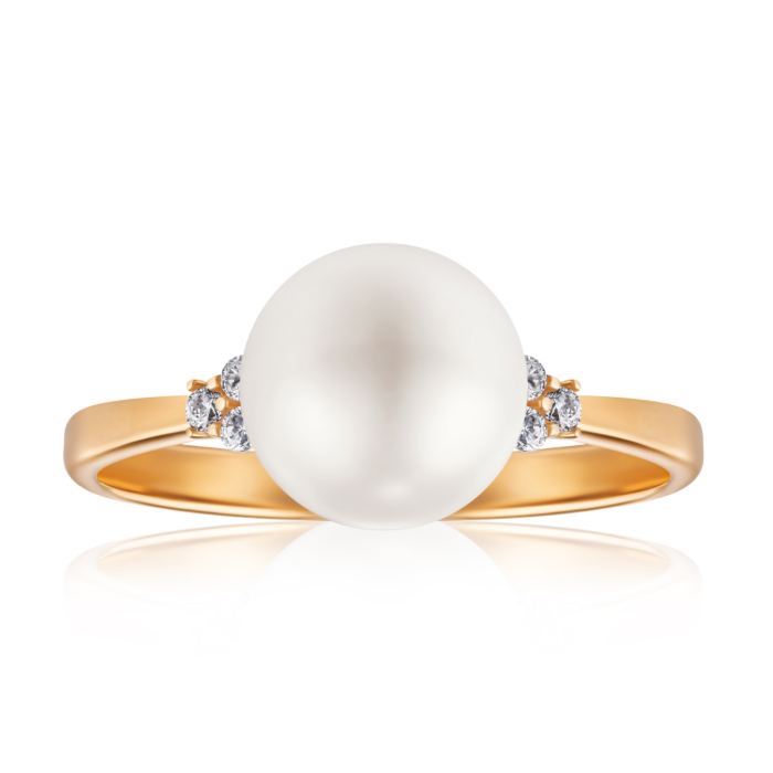 Золота каблучка з перлиною та фіанітами. Артикул 119156210101