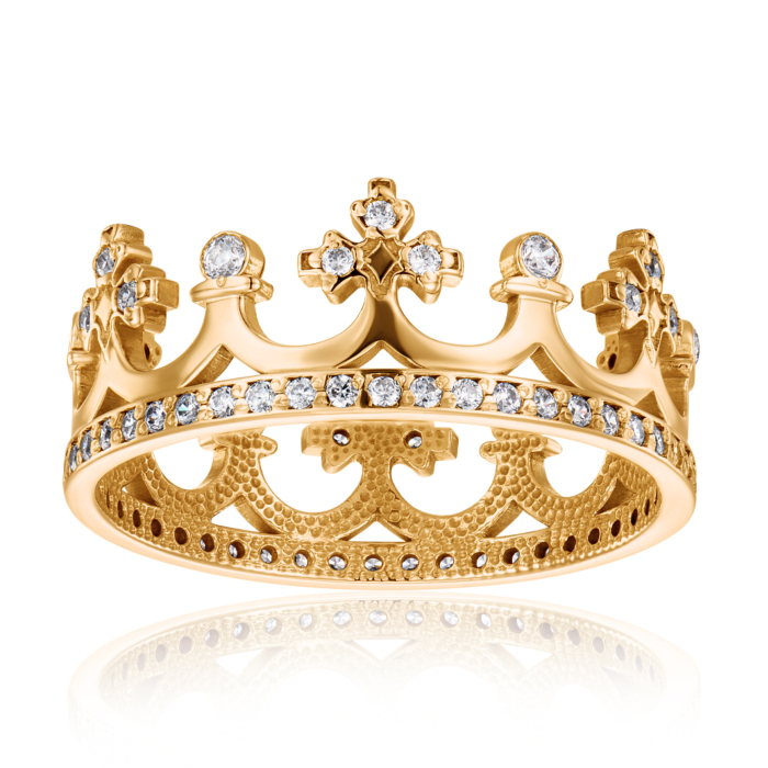 Золотое кольцо «Корона» с фианитами. Артикул 11920/eu