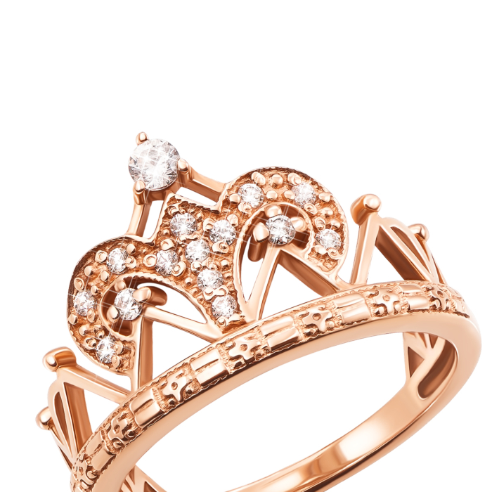 Золота каблучка «Корона» з фіанітами. Артикул 11949