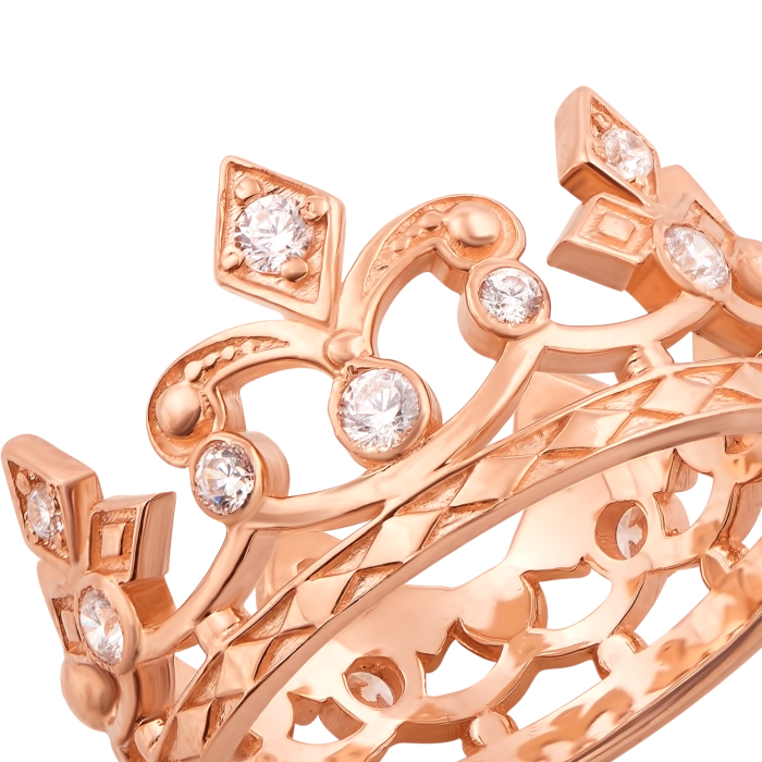 Золота каблучка «Корона» з фіанітами. Артикул 11954