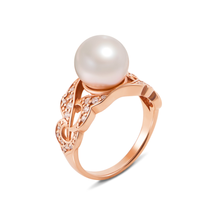Золота каблучка з перлиною і фіанітами. Артикул 12072 с