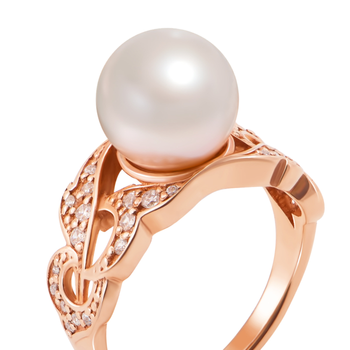 Золота каблучка з перлиною і фіанітами. Артикул 12072 с