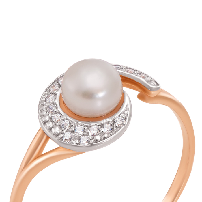 Золота каблучка з перлиною та фіанитами. Артикул 12271 с