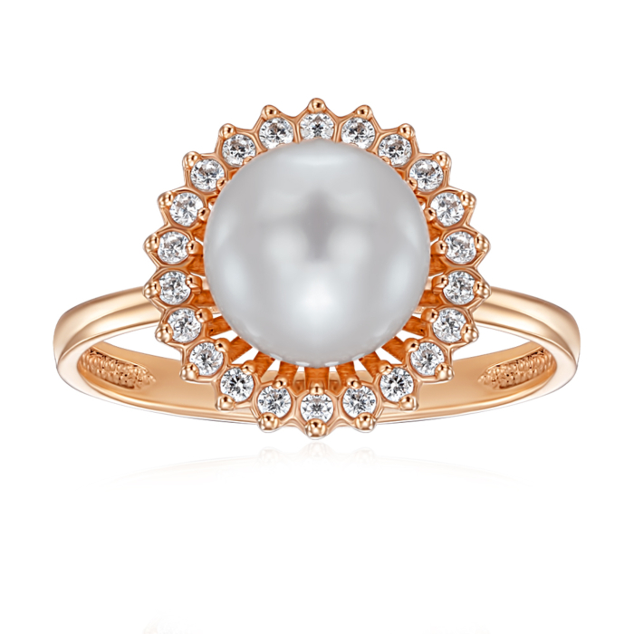 Золота каблучка з перлиною і фіанітами. Артикул 12282/01/0/532