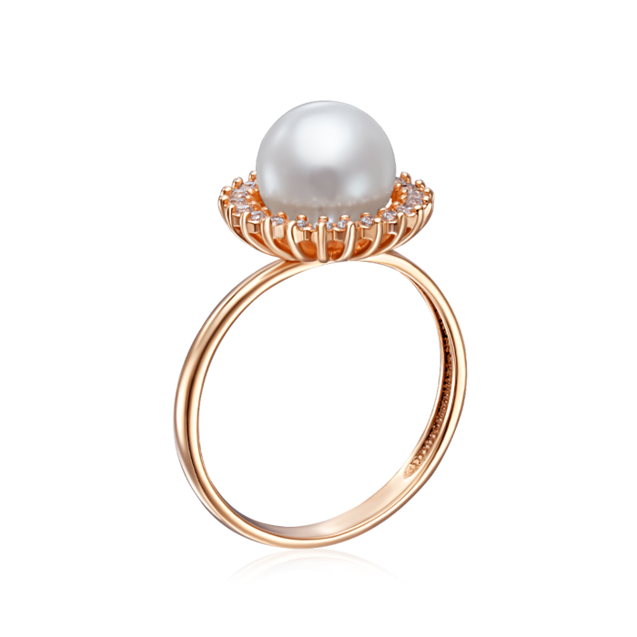 Золота каблучка з перлиною і фіанітами. Артикул 12282/01/0/532