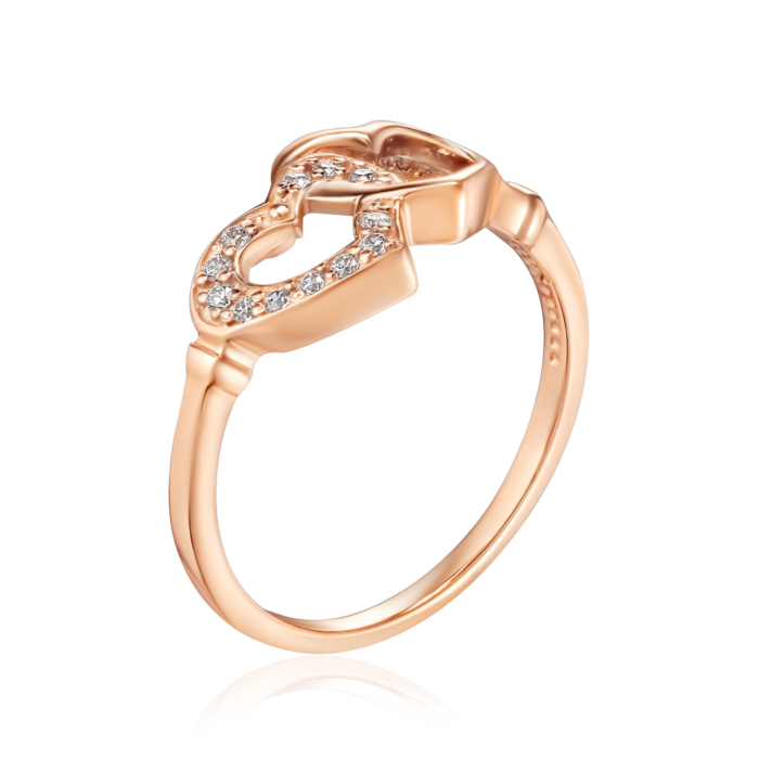 Золотое кольцо Сердце с фианитами 12327