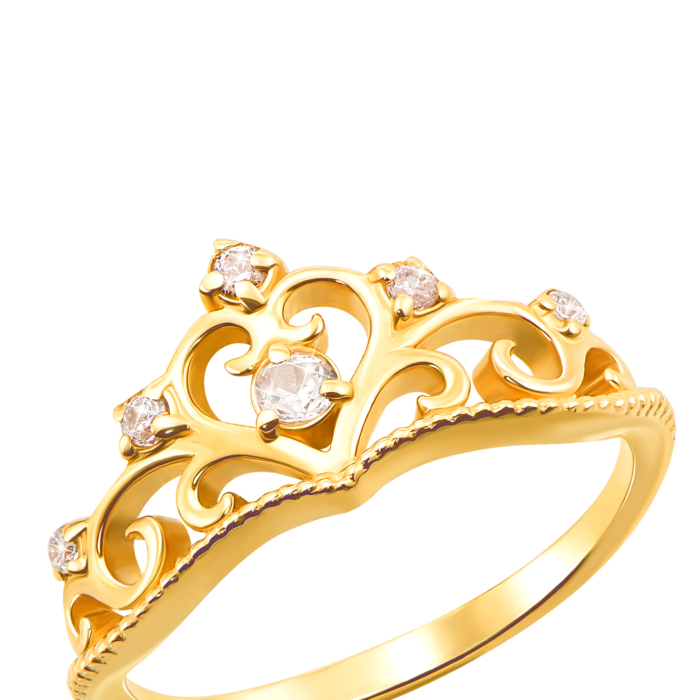 Золота каблучка «Корона» з фіанітами. Артикул 12337/eu