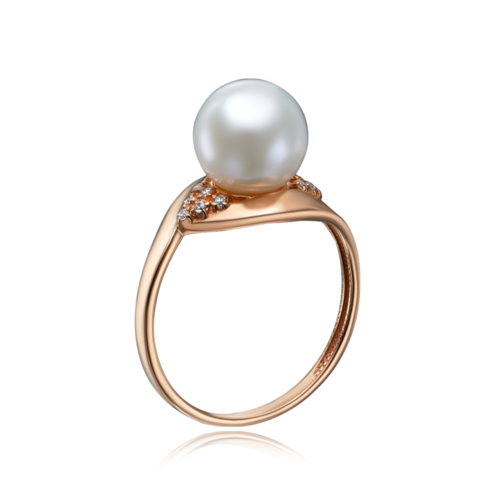 Золотое кольцо с жемчугом и фианитами. Артикул 12595/01/0/2007