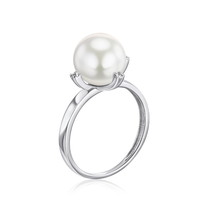 Каблучка з білого золота з перлиною та фіанітами 12624/02/1/2151