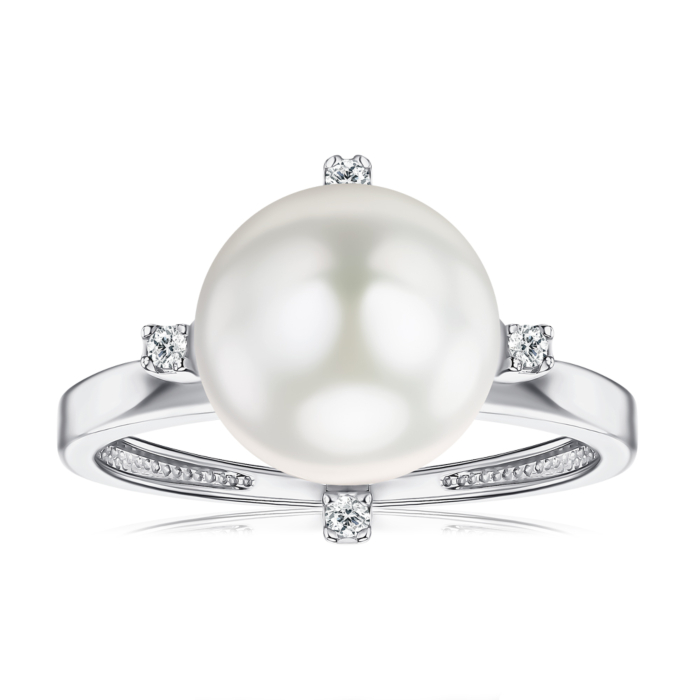 Каблучка з білого золота з перлиною та фіанітами 12624/02/1/2151