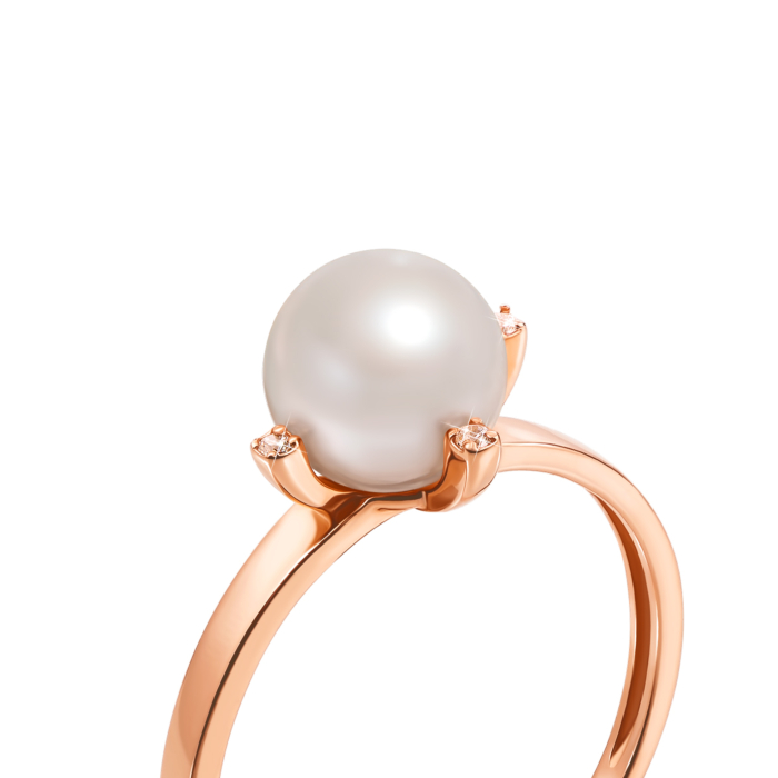 Золотое кольцо с жемчугом и фианитами. Артикул 12624 с