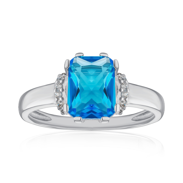 Серебряное кольцо с кварцем и фианитами. Артикул 1266/1р-QSWB