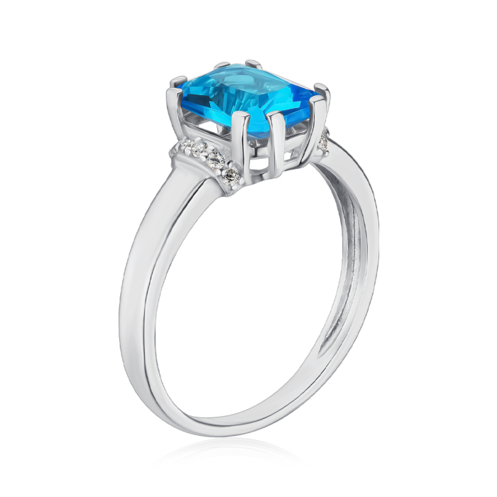 Серебряное кольцо с кварцем и фианитами. Артикул 1266/1р-QSWB