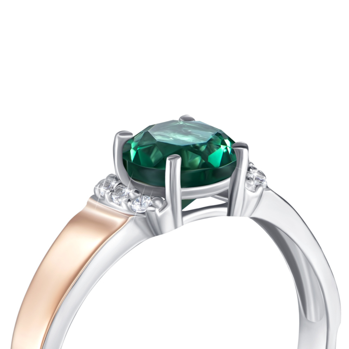 Срібна каблучка з золотими вставками з кварцом. Артикул 1268/1р-QGR