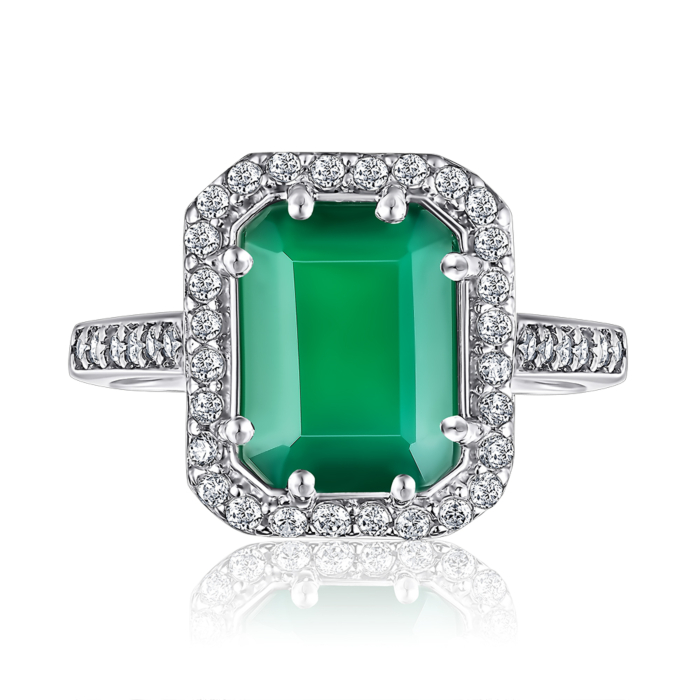 Серебряное кольцо с агатом и фианитами. Артикул 1280/1р-GAG