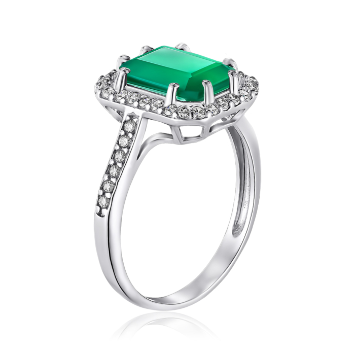 Серебряное кольцо с агатом и фианитами. Артикул 1280/1р-GAG