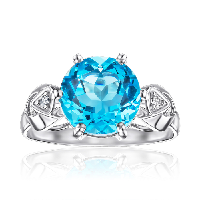 Серебряное кольцо с кварцем и фианитами. Артикул 1281/1р-QSWB