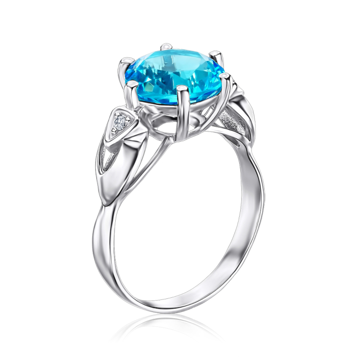 Серебряное кольцо с кварцем и фианитами. Артикул 1281/1р-QSWB