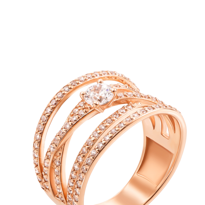 Золотое кольцо с фианитами. Артикул 12941с