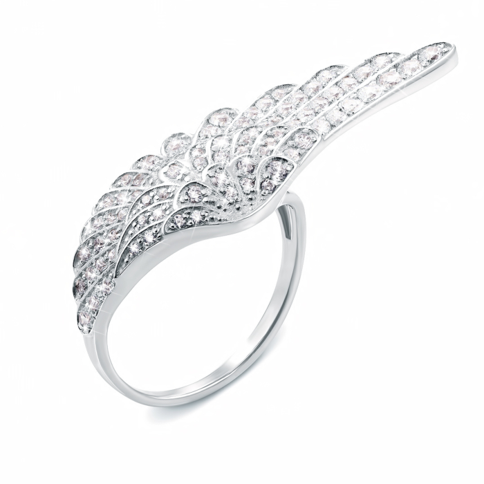 Золотое кольцо «Крылья» с фианитами. Артикул 13028/02/1/117