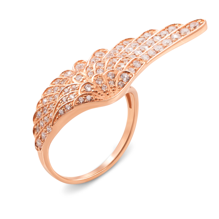 Золотое кольцо «Крылья» с фианитами. Артикул 13028 сп