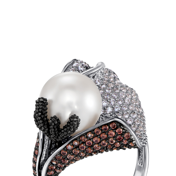 Золота каблучка з перлиною і фіанітами. Артикул 13034/б ч