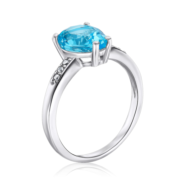 Срібна каблучка з кварцем та фіанітами. Артикул 1304/1р-QSWB