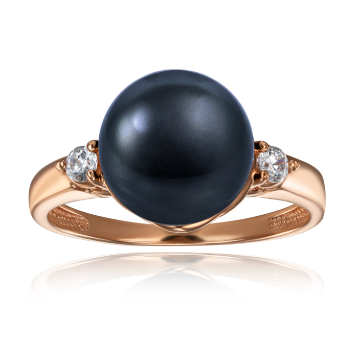 Золотое кольцо с жемчугом и фианитами. Артикул 13060/ч