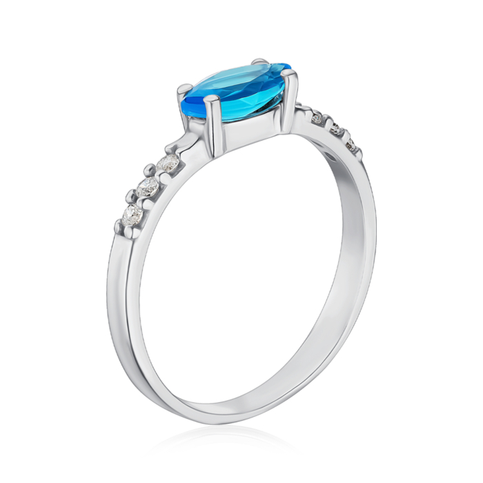 Срібна каблучка з кварцем та фіанітами. Артикул 1309/1р-QSWB