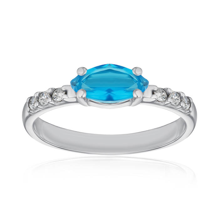 Срібна каблучка з кварцем та фіанітами. Артикул 1309/1р-QSWB