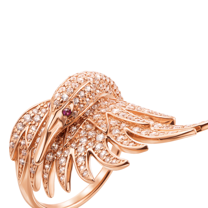 Золотое кольцо «Лебедь» с фианитами. Артикул 13116