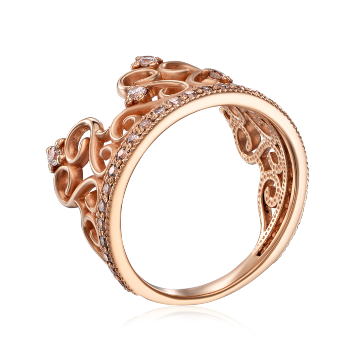 Золотое кольцо «Корона» с фианитами. Артикул 13127/01/0/62