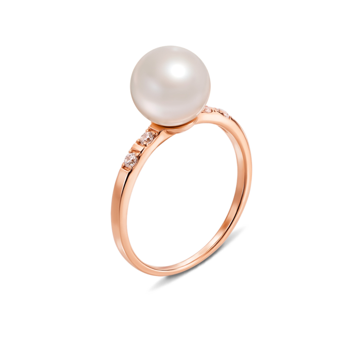 Золота каблучка з перлиною і фіанітами. Артикул 13129/01/0/425