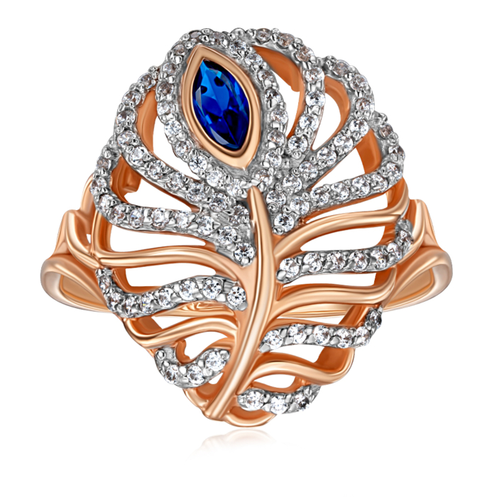 Золота каблучка «Перо» з фіанітами. Артикул 13133/01/1/628