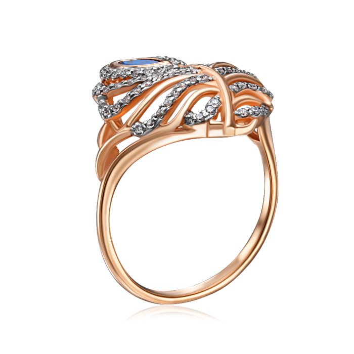 Золота каблучка «Перо» з фіанітами. Артикул 13133/01/1/628