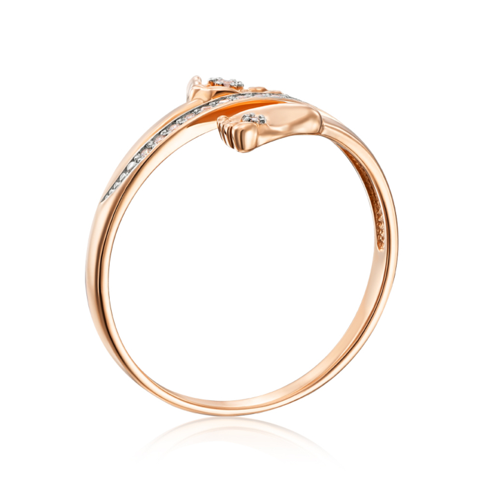 Золота каблучка «Ніжка-долонька» з фіанітами. Артикул 13148/01/1/75