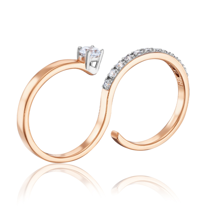 Фаланговое золотое кольцо с фианитами. Артикул 13175/01/1/63