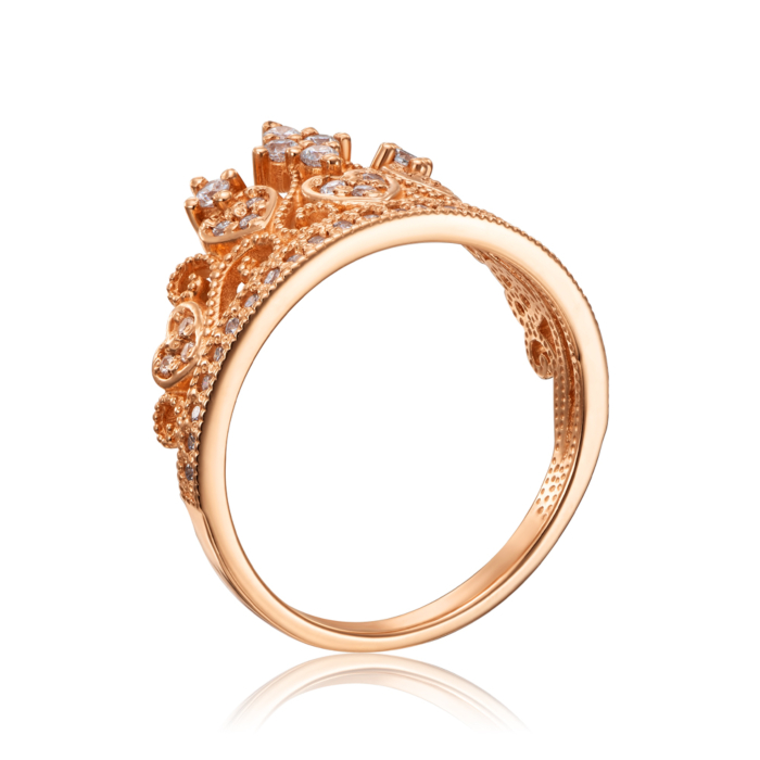 Золотое кольцо «Корона» с фианитами. Артикул 13185/01/0/350