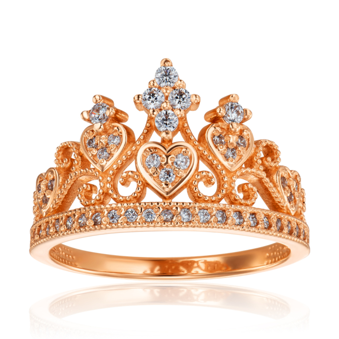 Золотое кольцо «Корона» с фианитами. Артикул 13185/01/0/350