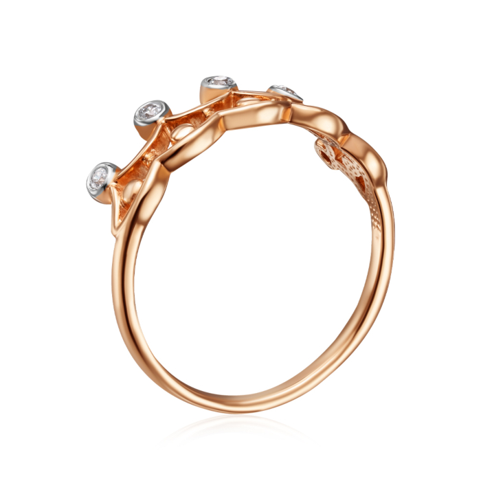 Золотое кольцо «Корона» с фианитами. Артикул 13192/08/1/3