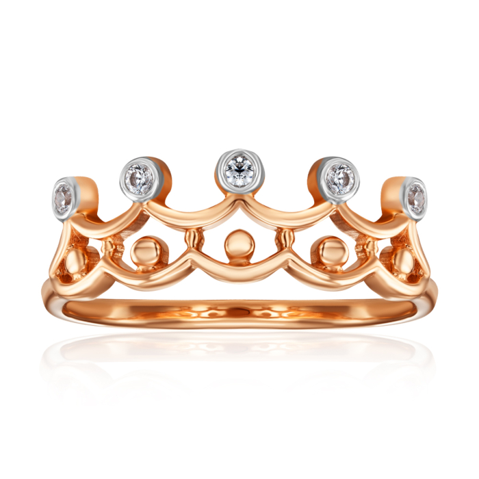 Золотое кольцо «Корона» с фианитами. Артикул 13192/08/1/3