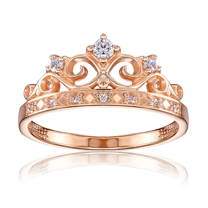 Золотое кольцо «Корона» с фианитами. Артикул 13200/01/0/462