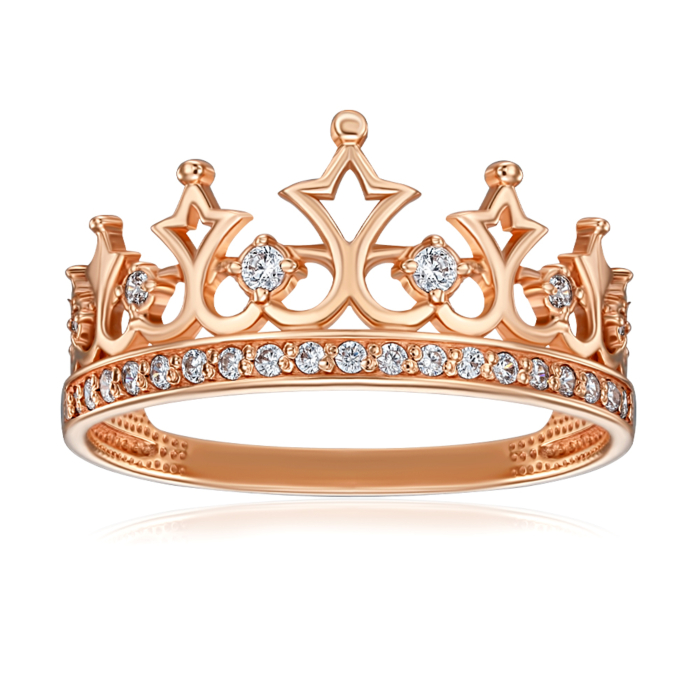 Золотое кольцо «Корона» с фианитами. Артикул 13201/01/0/698