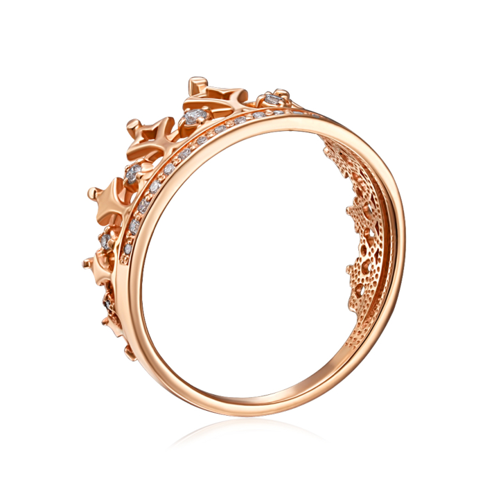 Золотое кольцо «Корона» с фианитами. Артикул 13201/01/0/698