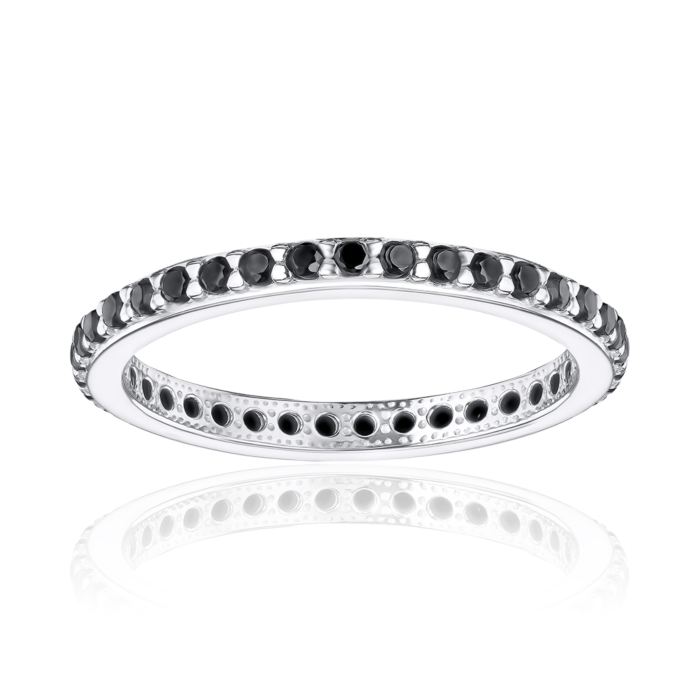 Золота каблучка з чорними фіанітами 13203/02/1/143