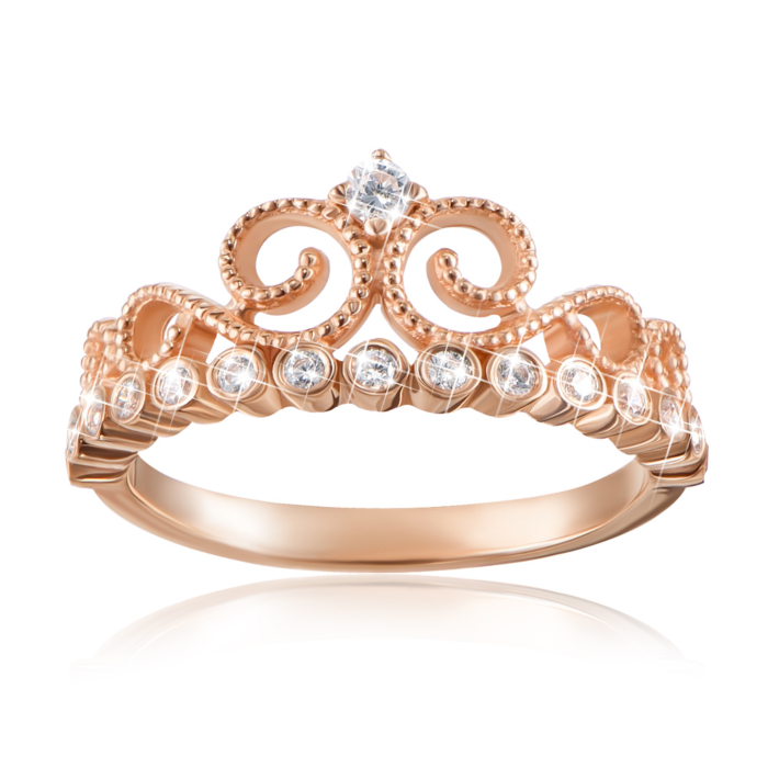 Золота каблучка «Корона» з фіанітами. Артикул 13218/01/0/44