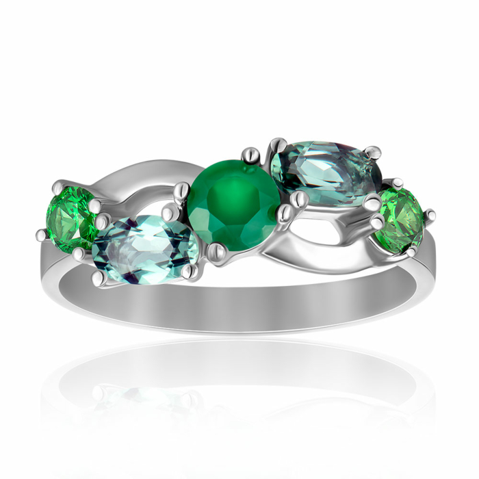 Срібна каблучка з агатом, кварцом та фіанітами. Артикул 1321_1р-GRAGQG