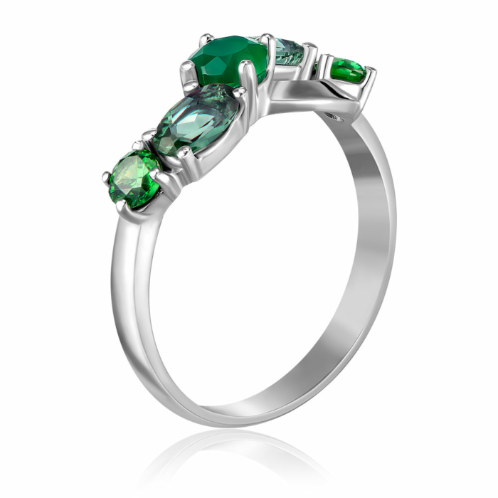 Срібна каблучка з агатом, кварцом та фіанітами. Артикул 1321_1р-GRAGQG