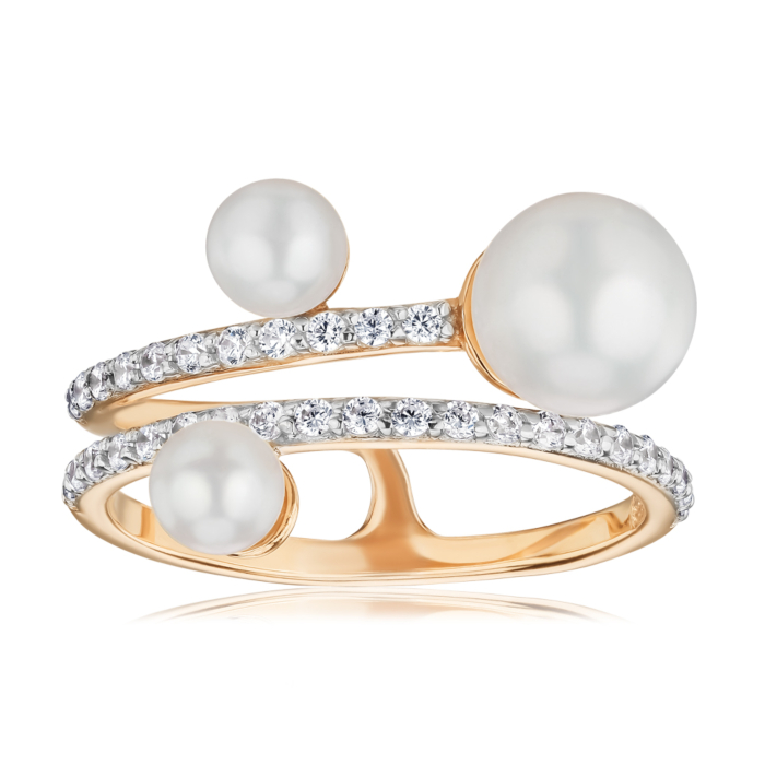 Каблучка з червоного золота з перлами та фіанітами. Артикул 13221/01/1/2375